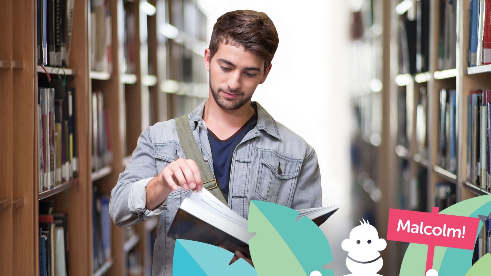 Person in library reading book