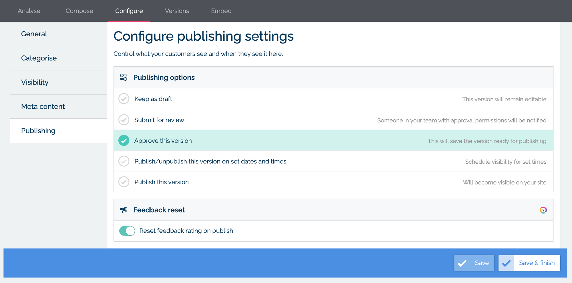 Configuring publishing settings in MyMalcolm
