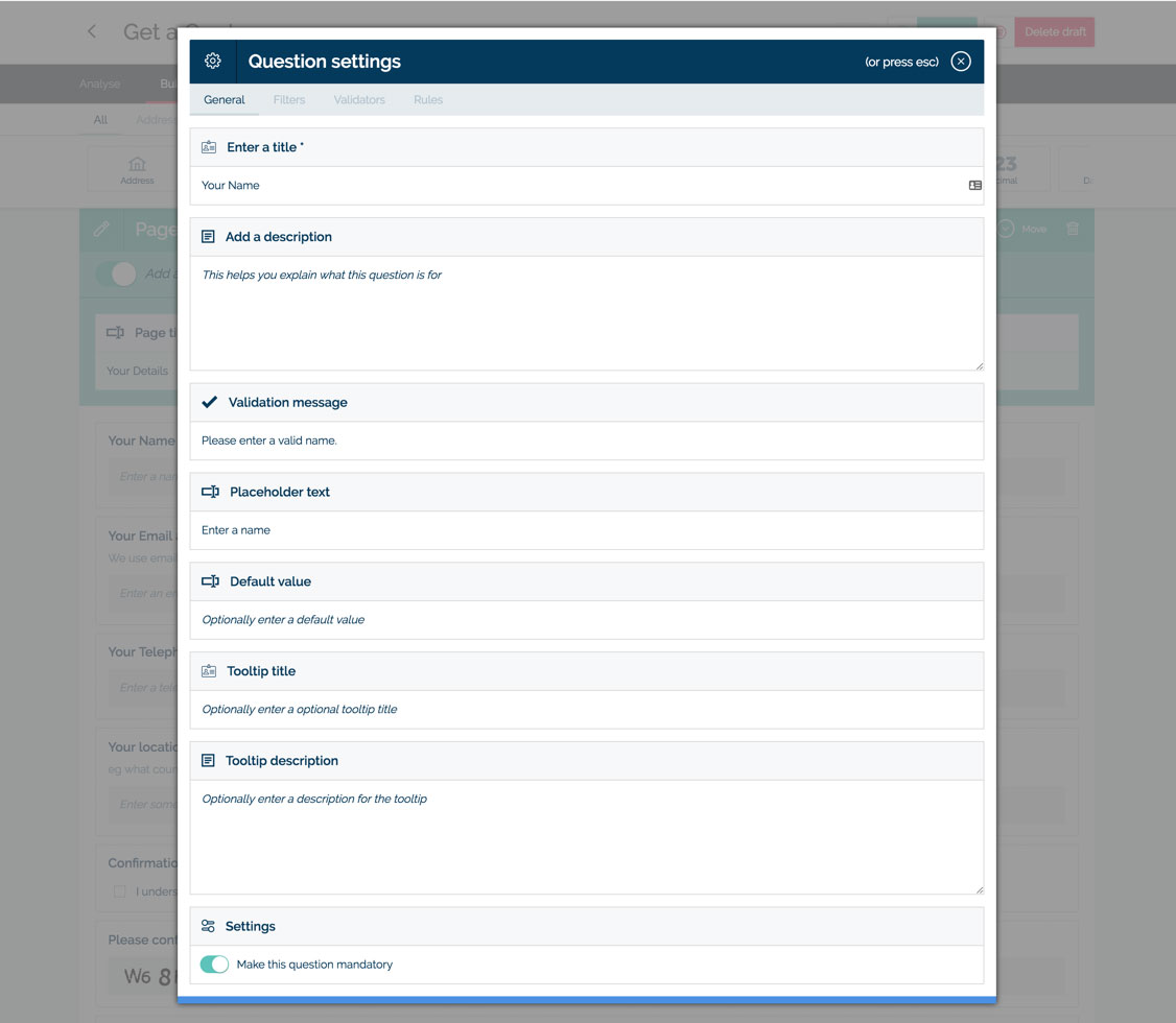 Screenshot of a Workflow question settings dialog in MyMalcolm